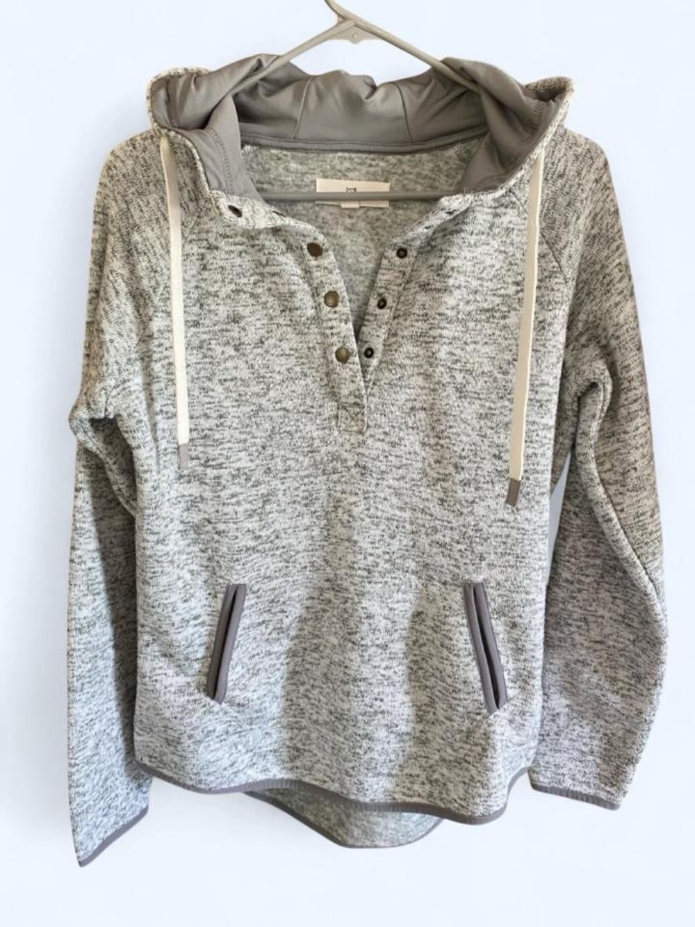 Thread & Supply Heathered Light Gray Hooded Henley Pullover